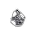 Load image into Gallery viewer, Modern brutalist inspired sterling silver ring featuring a single, asymmetric hexagon framing a blackened, melted, and fused texture backplate. View of front of ring  on white background
