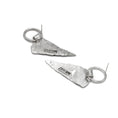 Load image into Gallery viewer, Back of sterling silver asymmteric triangular earrings.  A stamp showing 0.925 is visible on the edge of each earring, as well as  the Zed Eh Designs logo.
