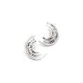 Load image into Gallery viewer, Front view of contemporary sterling silver ear studs, each with 6 asymmetric partial concentric circles with chisel textures.
